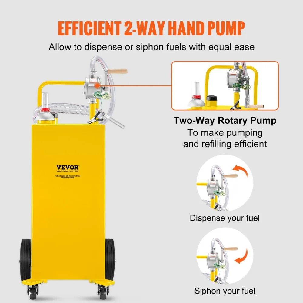 Gasoline Diesel Fuel Caddy Gas Storage Tank With Manual Pump Wheels Portable Fuel Container 5