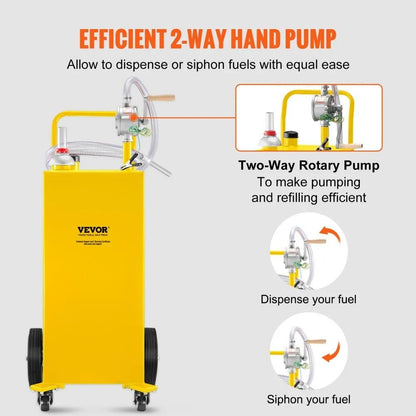 Gasoline Diesel Fuel Caddy Gas Storage Tank With Manual Pump Wheels Portable Fuel Container 5