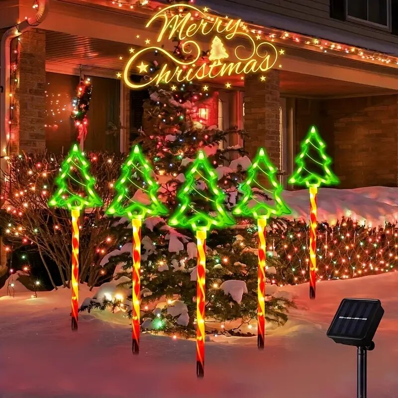 Outdoor Waterproof Solar Candy Christmas Tree Lights, LED Lawn Lamp Decoration, Garden Yard Stake Lights for Holiday