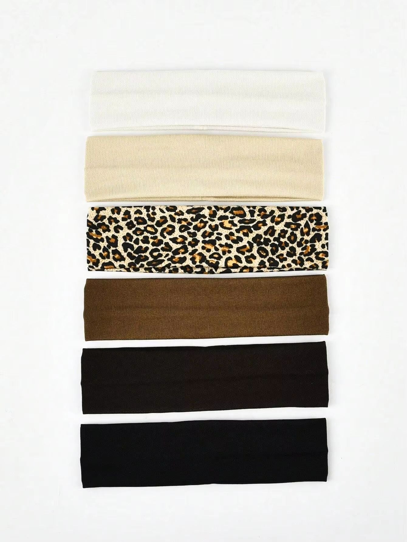 FlexFit LeopardPrint  Solid Headband Set  6Piece SweatAbsorbing Headbands For Unisex Sports  Leisur 6