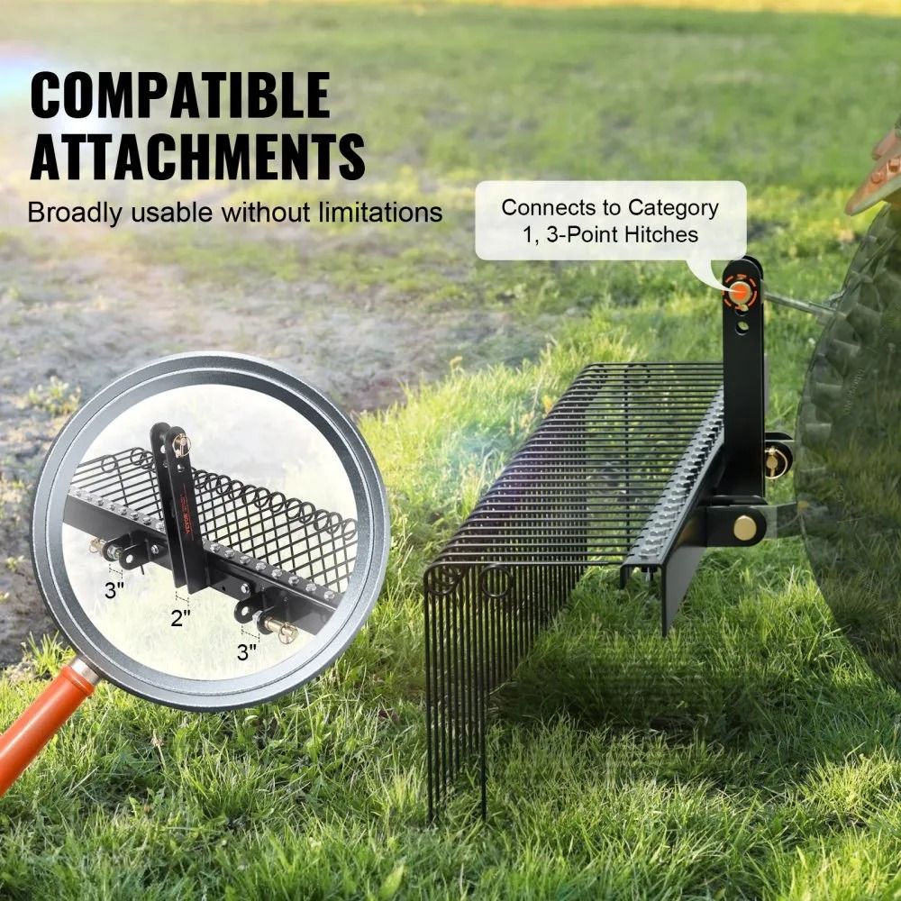 Lawn Dethatcher Rake Tow Behind Landscape Rake With Steel Coil Tines Attaches To Toolbars And Point 3