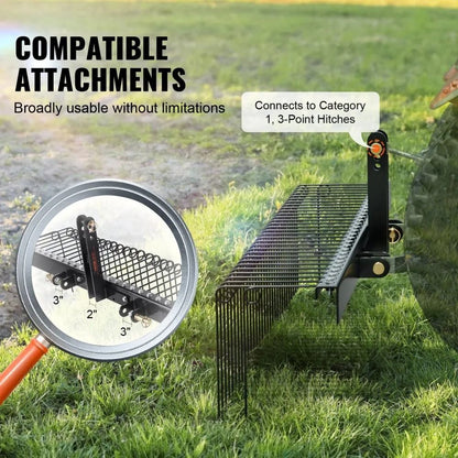 Lawn Dethatcher Rake Tow Behind Landscape Rake With Steel Coil Tines Attaches To Toolbars And Point 3