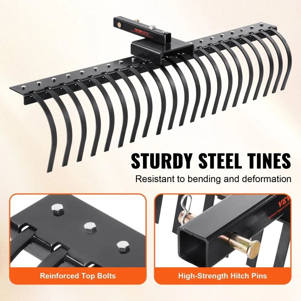 Lawn Dethatcher Rake Tow Behind Landscape Rake With Steel Coil Tines Attaches To Toolbars And Point 6