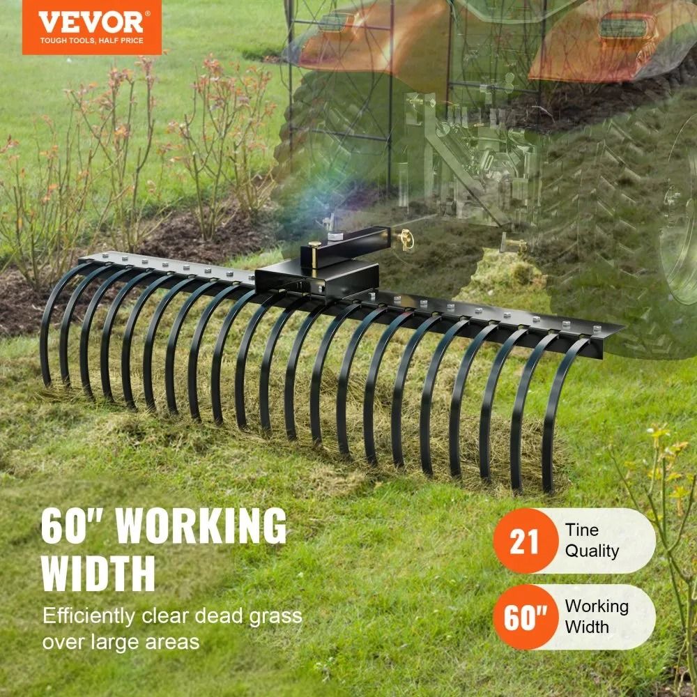 Lawn Dethatcher Rake Tow Behind Landscape Rake With Steel Coil Tines Attaches To Toolbars And Point 1