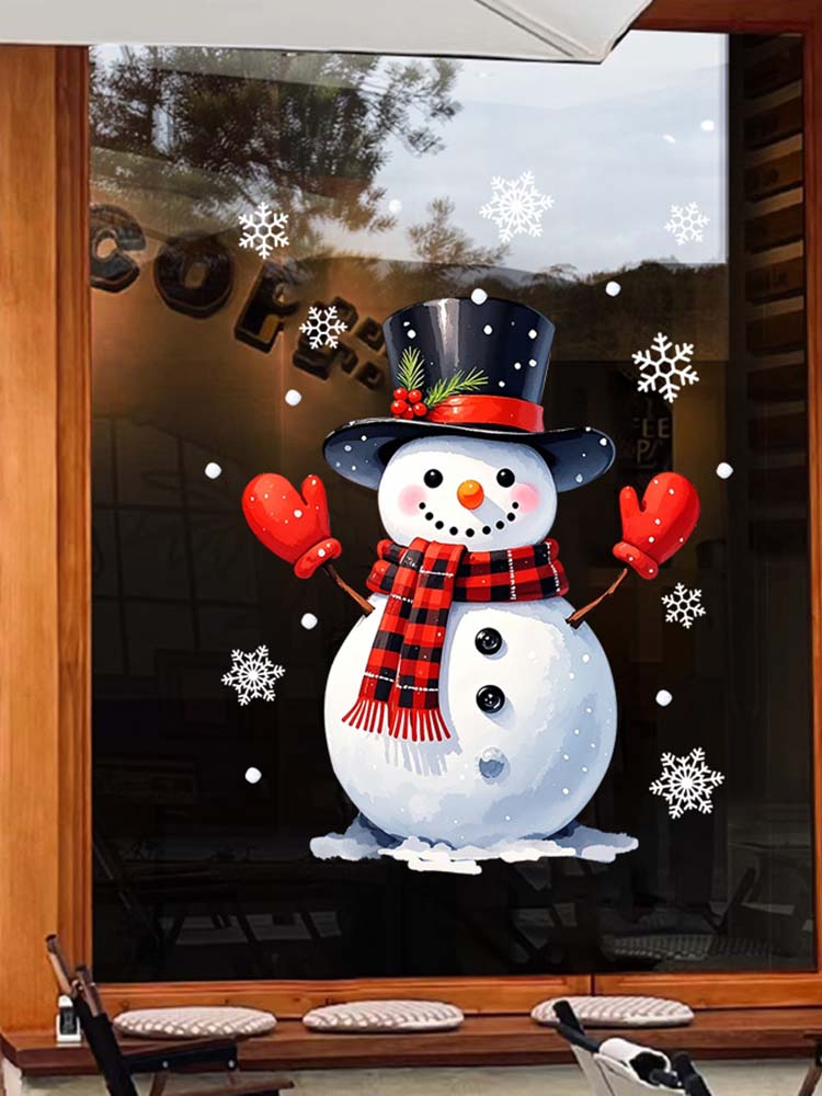 Static Cling Sticker Christmas Window Sticker Glass Sticker With Snowman White Snowflakes Christmas