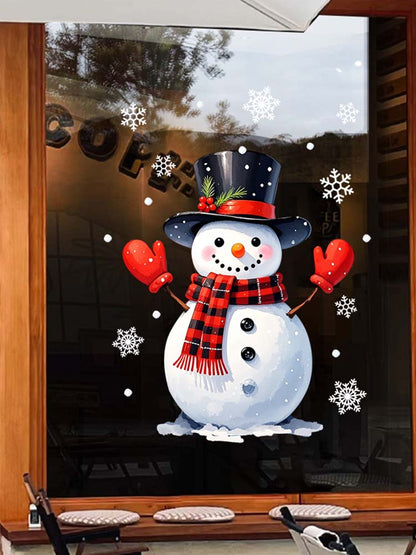 Static Cling Sticker Christmas Window Sticker Glass Sticker With Snowman White Snowflakes Christmas