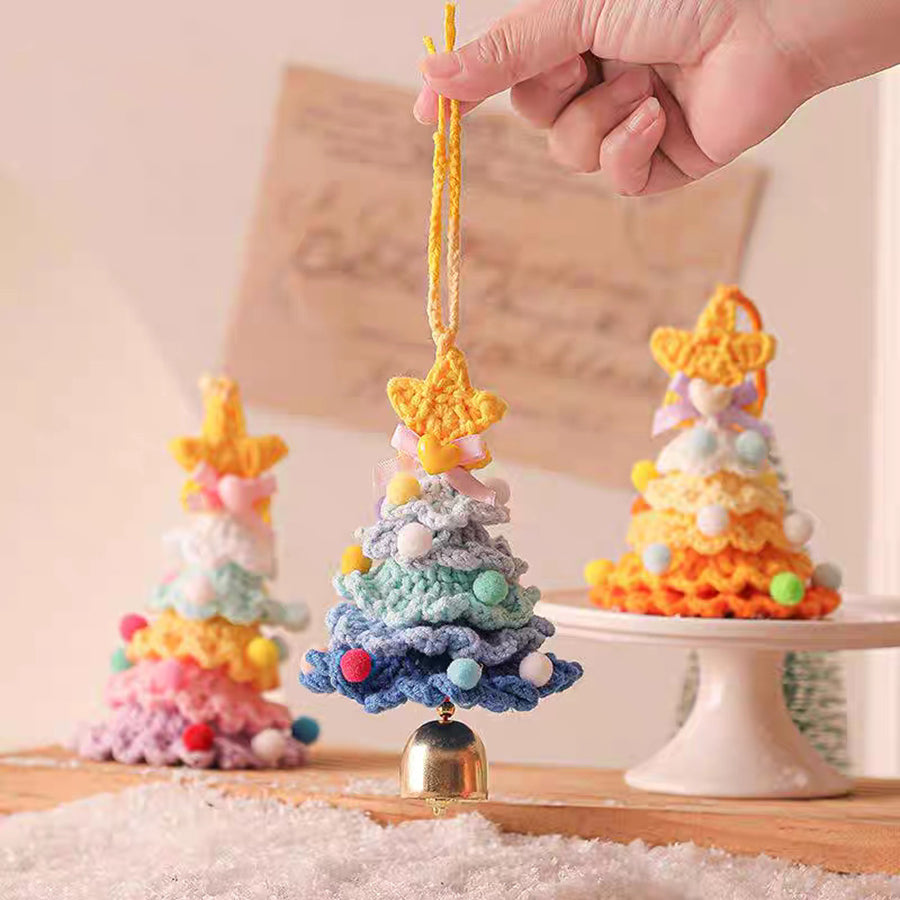 Wool Crochet Christmas Tree Knitted Christmas Tree Christmas Hanging Pendant With Jingle Bell Holid 1