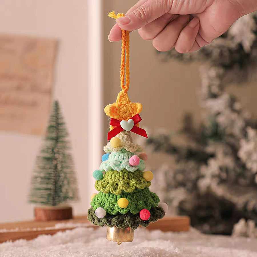 Wool Crochet Christmas Tree Knitted Christmas Tree Christmas Hanging Pendant With Jingle Bell Holid 5