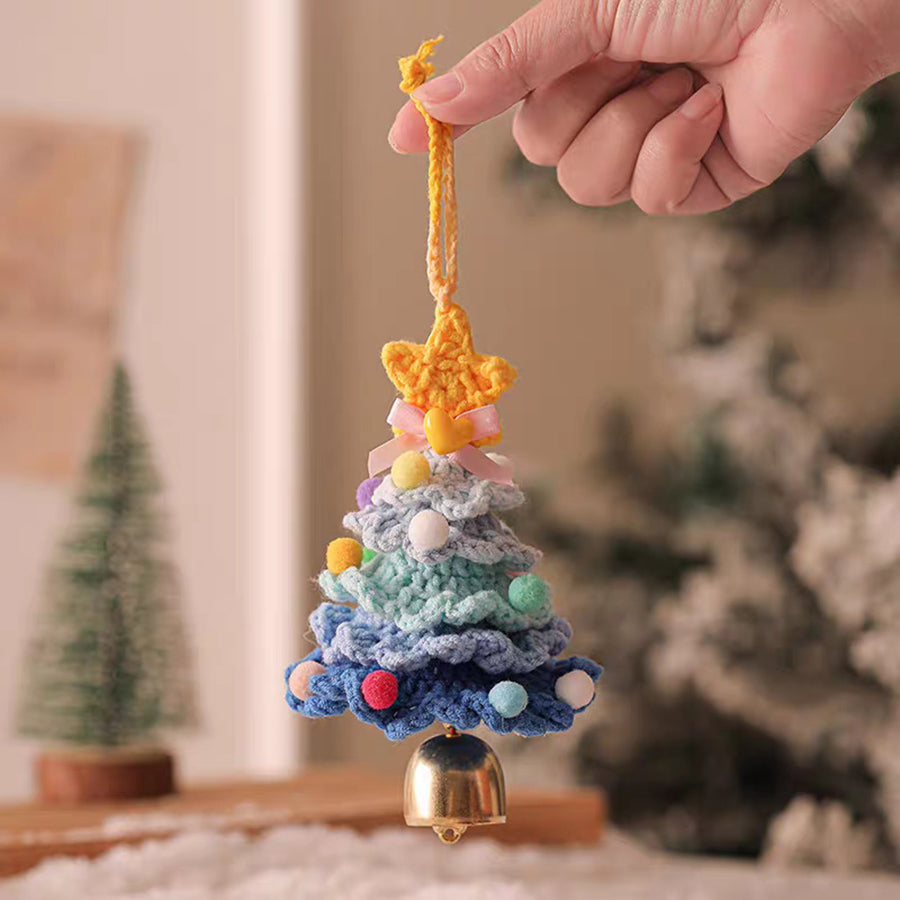 Wool Crochet Christmas Tree Knitted Christmas Tree Christmas Hanging Pendant With Jingle Bell Holid 6