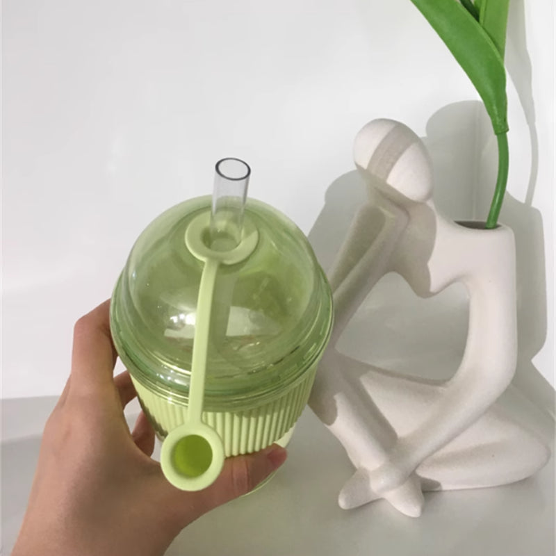 Straw Cup With Lid Bubble Boba Tea Cups Large Capacity Tea Coffee Milk Cup Ins Style Water Bottles  3