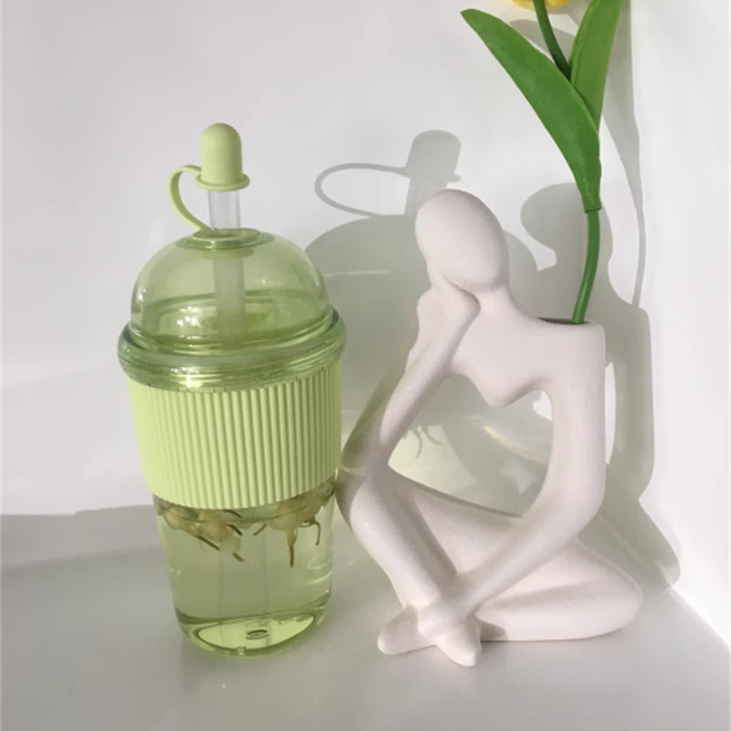 Straw Cup With Lid Bubble Boba Tea Cups Large Capacity Tea Coffee Milk Cup Ins Style Water Bottles  4
