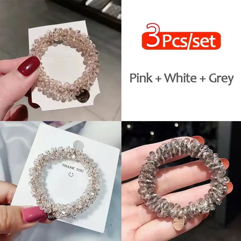 3pcsset Crystal Pearl Beads Elastic Bands Scrunchies Hair Accessories Women Ponytail Holder Headwea 1