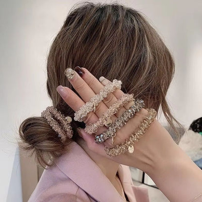 3pcsset Crystal Pearl Beads Elastic Bands Scrunchies Hair Accessories Women Ponytail Holder Headwea 3