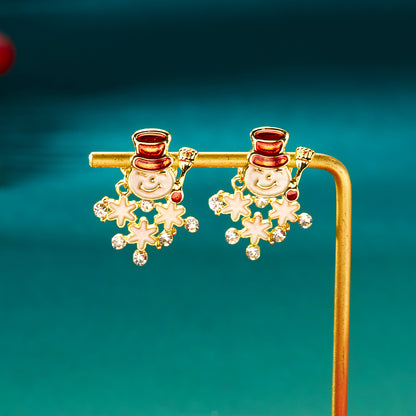 Cute Snowman, Colorful Crystal Zircon, Dangle Earrings For Women, Christmas Tree Snowflake Bow, Xmas New Year Party Gift