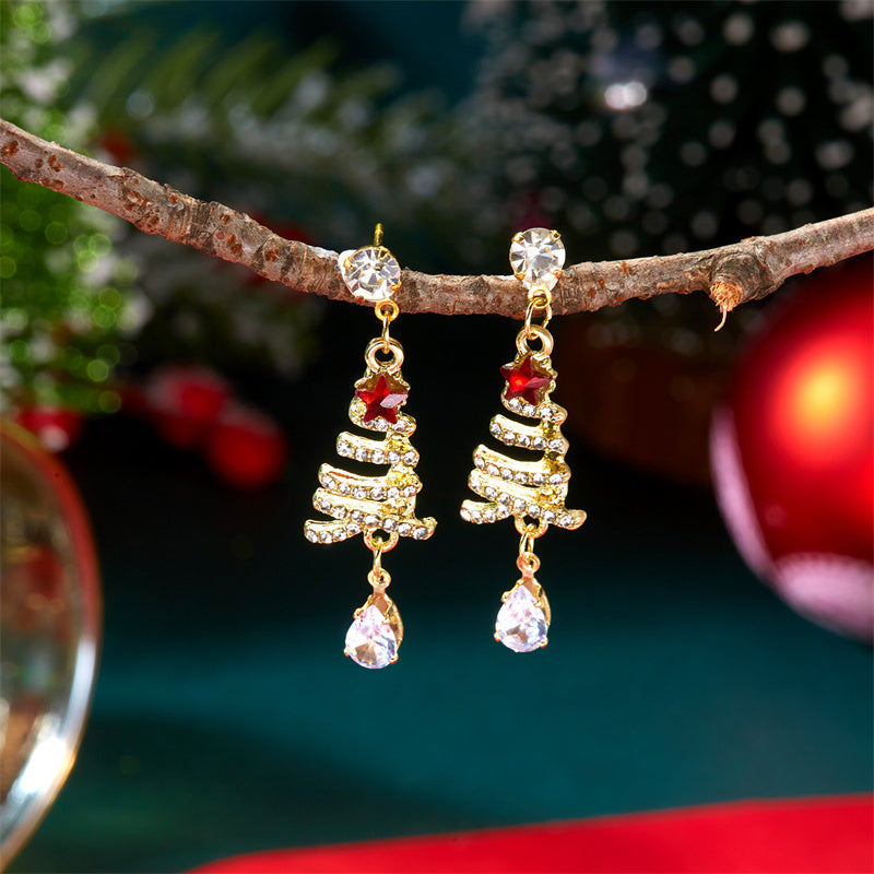 Cute Snowman, Colorful Crystal Zircon, Dangle Earrings For Women, Christmas Tree Snowflake Bow, Xmas New Year Party Gift