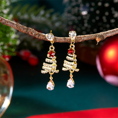 Cute Snowman, Colorful Crystal Zircon, Dangle Earrings For Women, Christmas Tree Snowflake Bow, Xmas New Year Party Gift