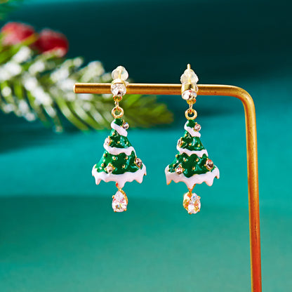 Cute Snowman, Colorful Crystal Zircon, Dangle Earrings For Women, Christmas Tree Snowflake Bow, Xmas New Year Party Gift
