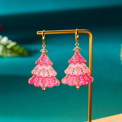 Cute Snowman, Colorful Crystal Zircon, Dangle Earrings For Women, Christmas Tree Snowflake Bow, Xmas New Year Party Gift