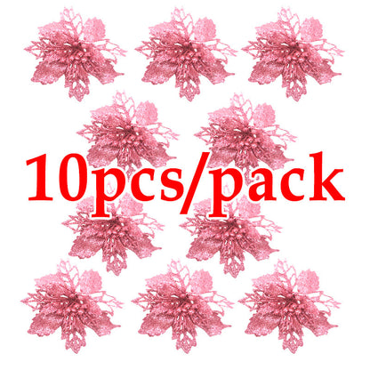 Artificial Christmas Tree Glitter Flower Decorations Xmas Ornaments New Year Gift 8