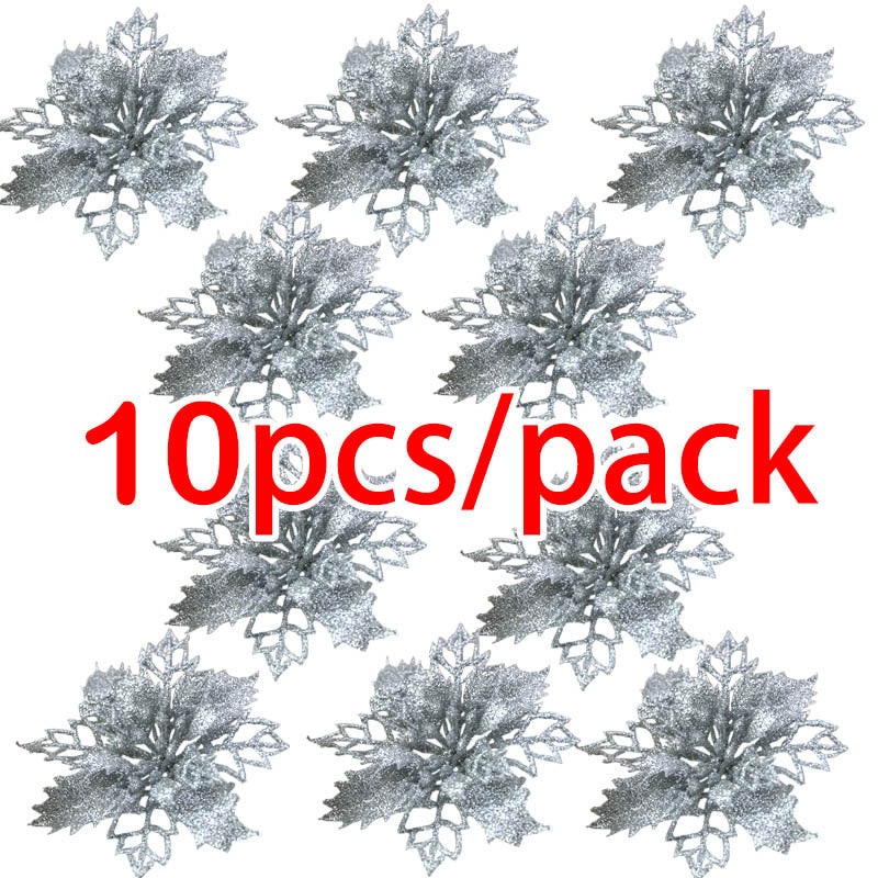 Artificial Christmas Tree Glitter Flower Decorations Xmas Ornaments New Year Gift 11