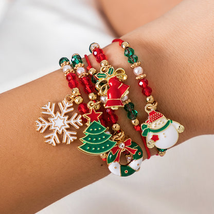 Snowflake Tree Pendant Crystal, Cute Christmas Series, Women Beads, Adjustable Thread Rope Bracelet