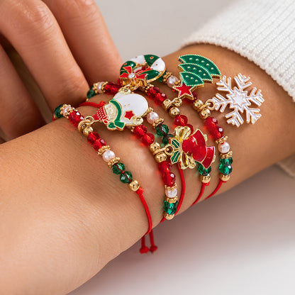 Snowflake Tree Pendant Crystal Cute Christmas Series Women Beads Adjustable Thread Rope Bracelet 1