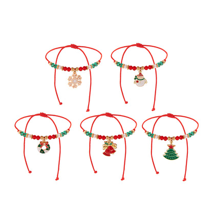 Snowflake Tree Pendant Crystal Cute Christmas Series Women Beads Adjustable Thread Rope Bracelet 4