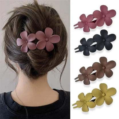 Matte Bloom Flower Hair Clip Set – 4-Piece French Barrette & Hair Claw Floral Clips for Women