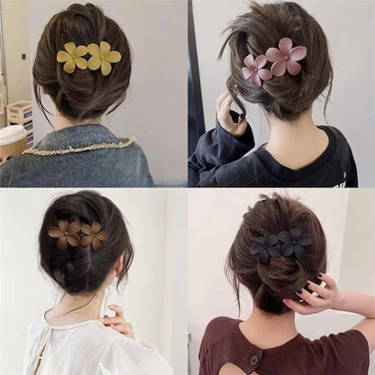 Matte Bloom Flower Hair Clip Set  4Piece French Barrette  Hair Claw Floral Clips For Women 1