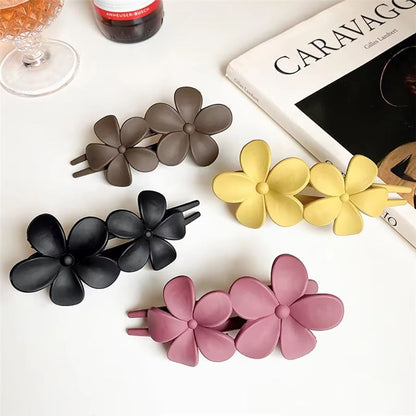 Matte Bloom Flower Hair Clip Set  4Piece French Barrette  Hair Claw Floral Clips For Women 2
