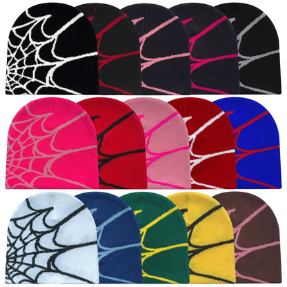 WebRide Y2K Unisex Knit Beanie – Spider-Web Pattern Outdoor Hat for Men & Women