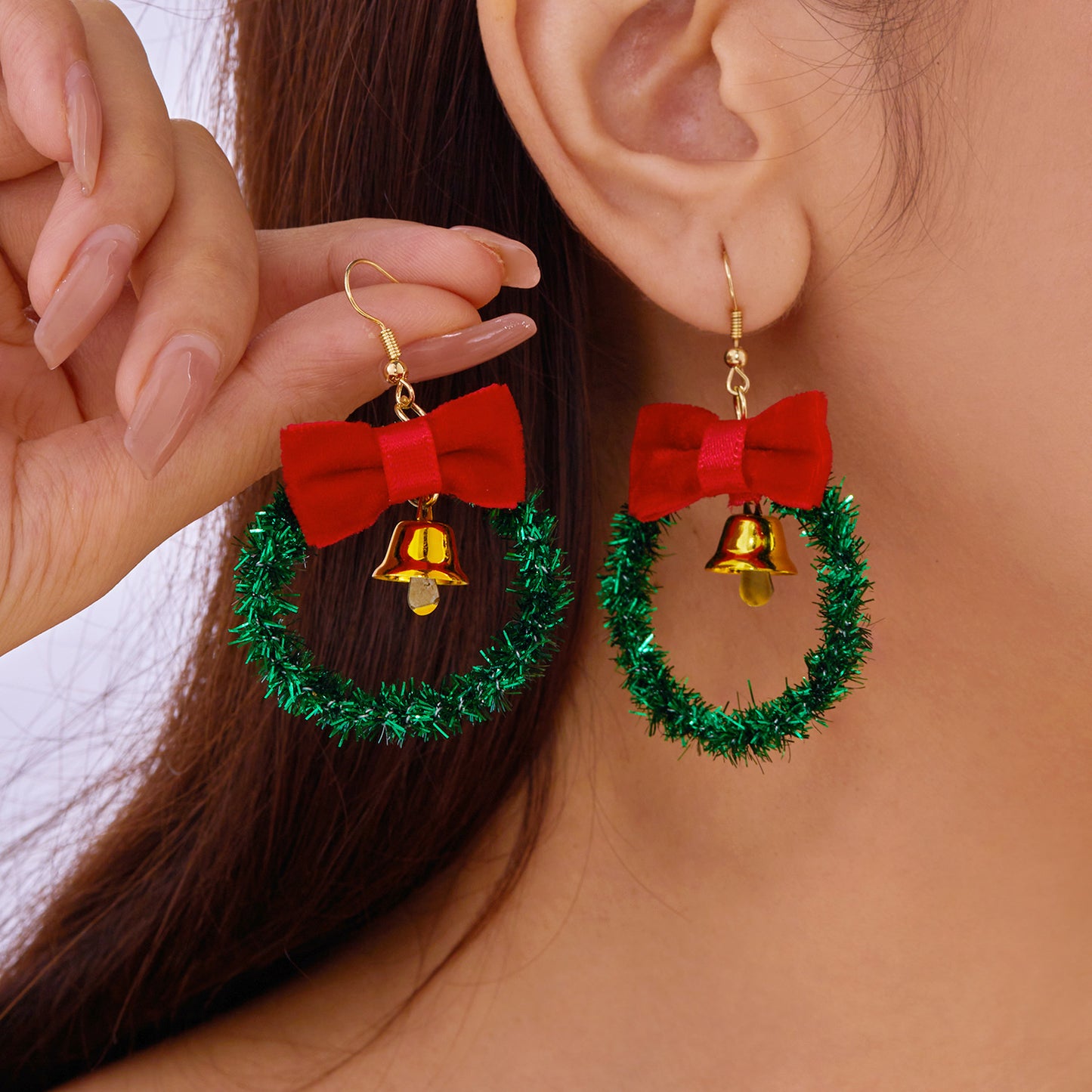Women Jewelry Christmas Tree Bell Earrings, Fashion Red Green Xmas Stud, Wreath Star Bowknot Dangle Drop