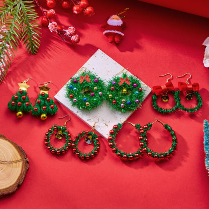 Women Jewelry Christmas Tree Bell Earrings Fashion Red Green Xmas Stud Wreath Star Bowknot Dangle D 3