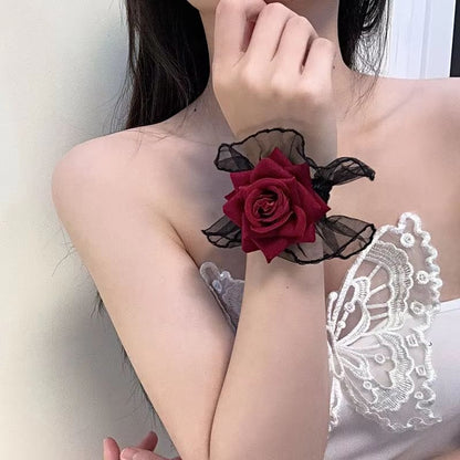 RoseBloom Lolita Lace Wrist Cuffs  Short Fingerless Floral Hand Sleeves For Women 2