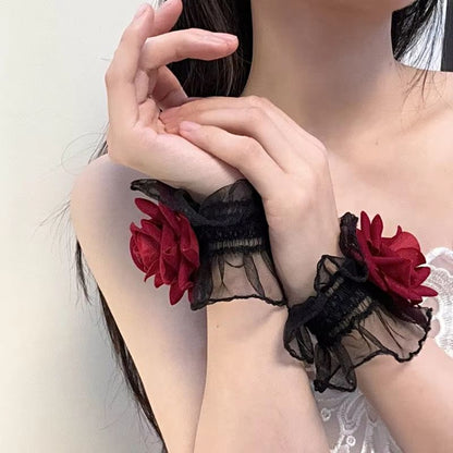RoseBloom Lolita Lace Wrist Cuffs  Short Fingerless Floral Hand Sleeves For Women 3