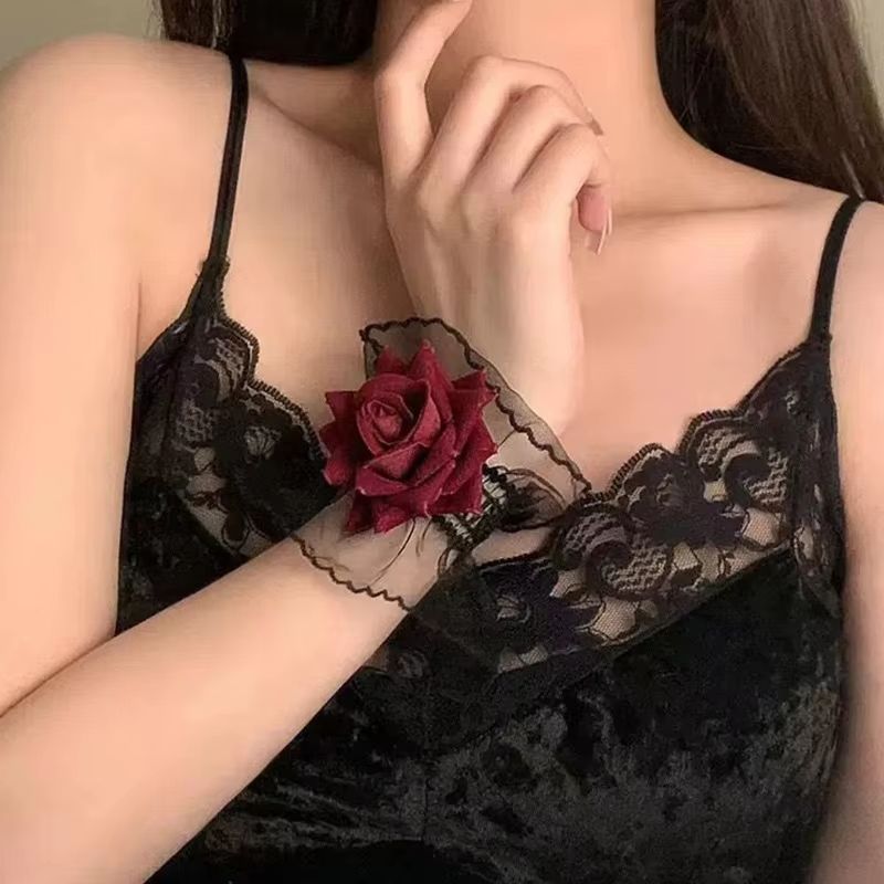 RoseBloom Lolita Lace Wrist Cuffs  Short Fingerless Floral Hand Sleeves For Women 4