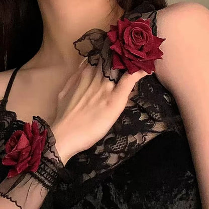 RoseBloom Lolita Lace Wrist Cuffs  Short Fingerless Floral Hand Sleeves For Women 5