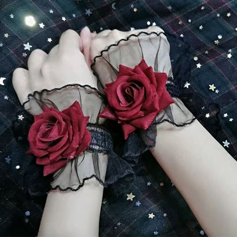 RoseBloom Lolita Lace Wrist Cuffs  Short Fingerless Floral Hand Sleeves For Women 7