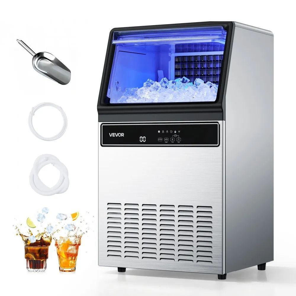 Stainless Steel Ice Maker, Commercial Ice Maker Machine High Storage, Freestanding Under Counter, LED Display Self-Clean