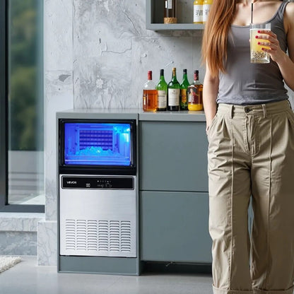 Stainless Steel Ice Maker Commercial Ice Maker Machine High Storage Freestanding Under Counter LED  7