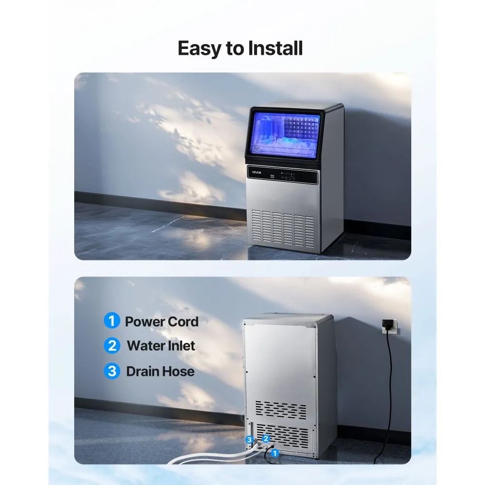 Stainless Steel Ice Maker Commercial Ice Maker Machine High Storage Freestanding Under Counter LED  4