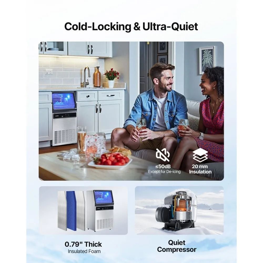 Stainless Steel Ice Maker Commercial Ice Maker Machine High Storage Freestanding Under Counter LED  3