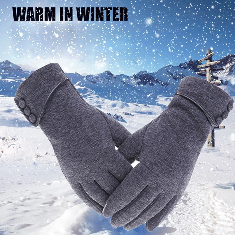 New Female Autumn Winter Warm Gloves, Fleece Lined Thermal Full Finger, Women Cotton Touch Screen Gloves