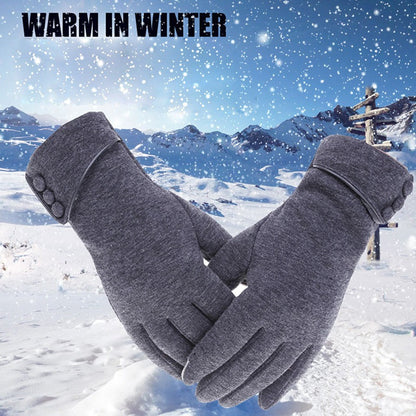 New Female Autumn Winter Warm Gloves, Fleece Lined Thermal Full Finger, Women Cotton Touch Screen Gloves