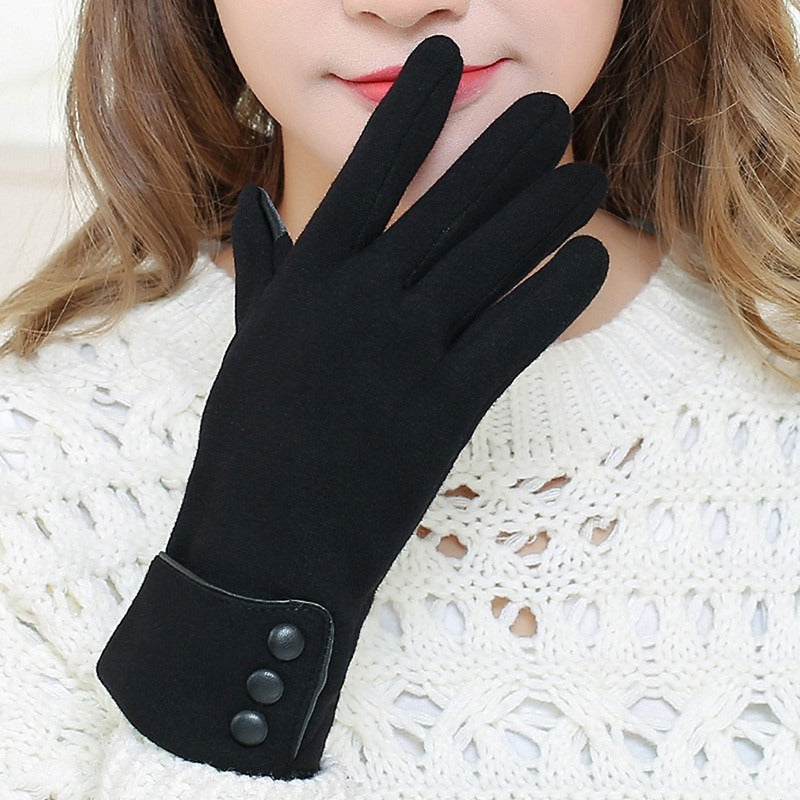New Female Autumn Winter Warm Gloves, Fleece Lined Thermal Full Finger, Women Cotton Touch Screen Gloves