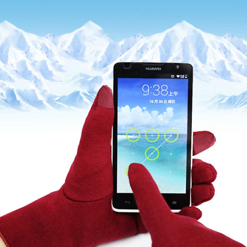 New Female Autumn Winter Warm Gloves, Fleece Lined Thermal Full Finger, Women Cotton Touch Screen Gloves