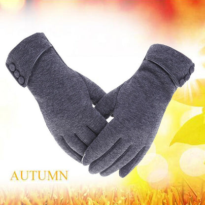 New Female Autumn Winter Warm Gloves, Fleece Lined Thermal Full Finger, Women Cotton Touch Screen Gloves