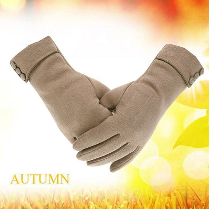 New Female Autumn Winter Warm Gloves, Fleece Lined Thermal Full Finger, Women Cotton Touch Screen Gloves
