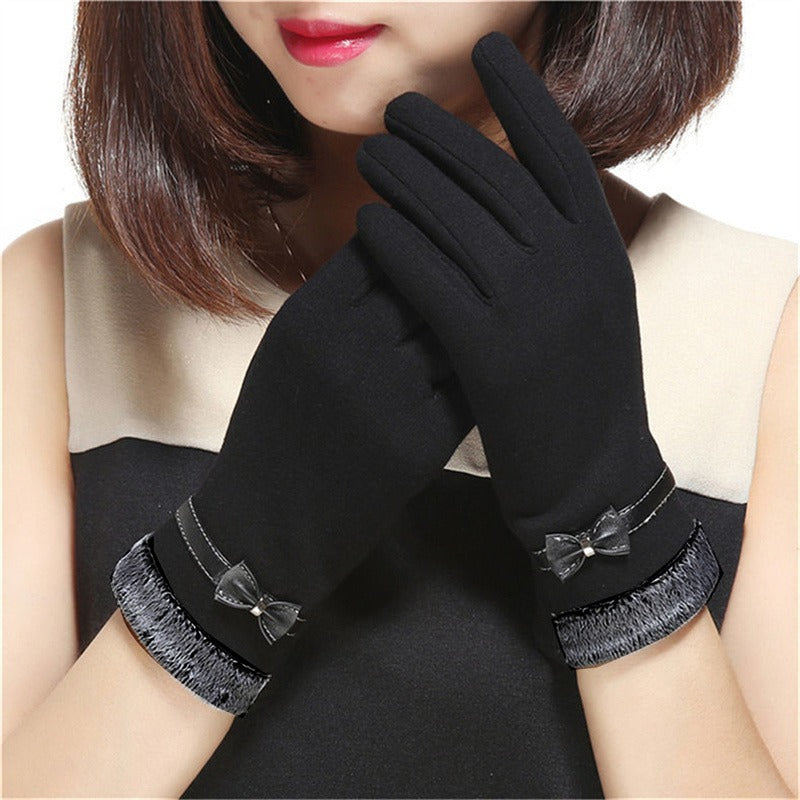 New Female Autumn Winter Warm Gloves, Fleece Lined Thermal Full Finger, Women Cotton Touch Screen Gloves