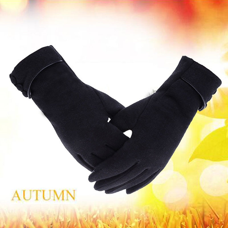New Female Autumn Winter Warm Gloves, Fleece Lined Thermal Full Finger, Women Cotton Touch Screen Gloves